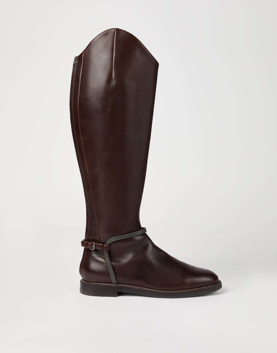 Classic leather boots with monili Brown Woman - Brunello Cucinelli