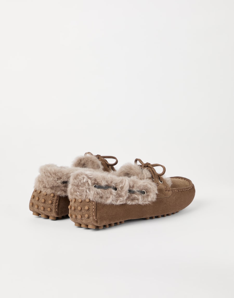 Suede Driving Loafers Light Brown Woman - Brunello Cucinelli