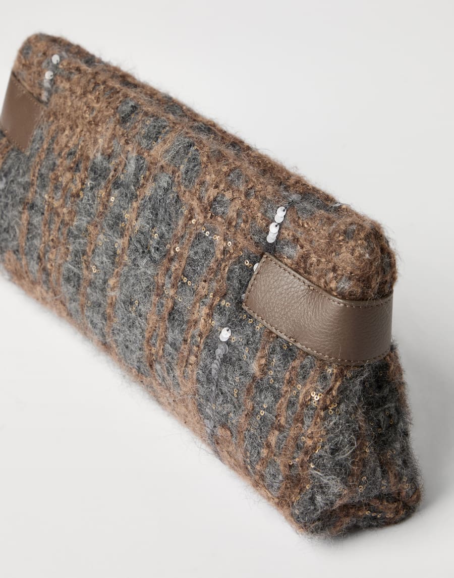 Sac Pouch Essence broderie brillante Marron Femme - Brunello Cucinelli