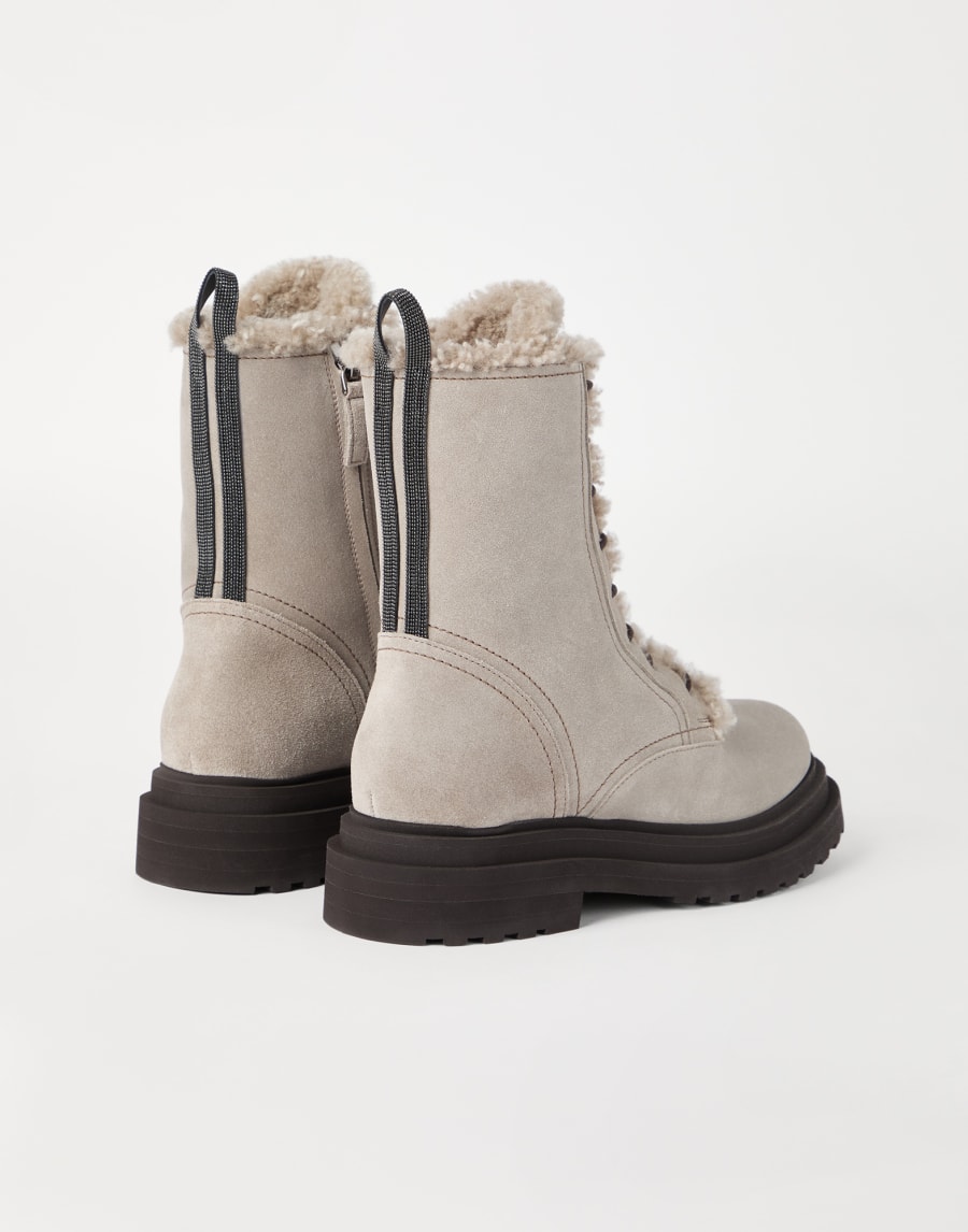 Bottines en daim ornées de Monile Gris Clair Femme - Brunello Cucinelli