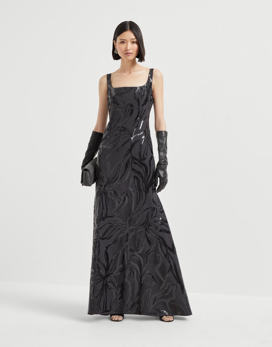 Couture dress with dazzling embroidery Lignite Grey Woman - Brunello Cucinelli