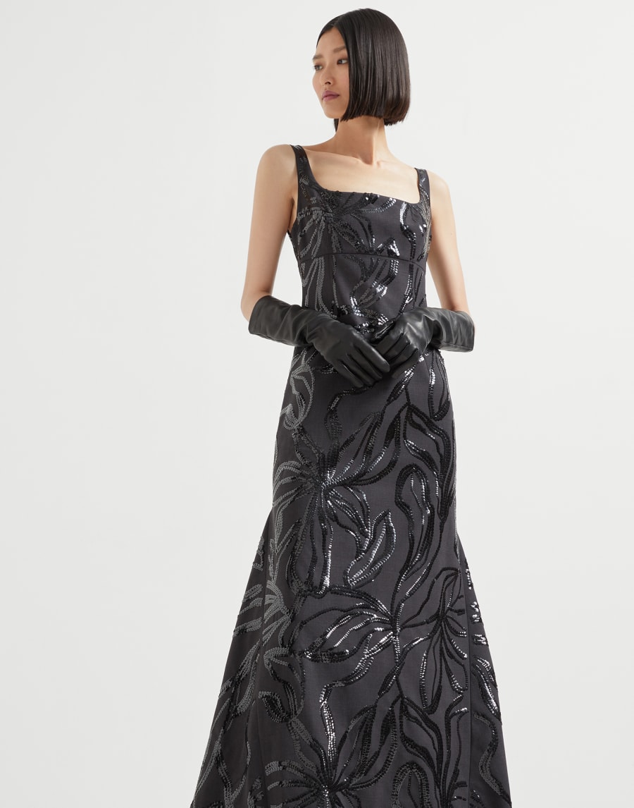 Couture dress with dazzling embroidery Lignite Grey Woman - Brunello Cucinelli