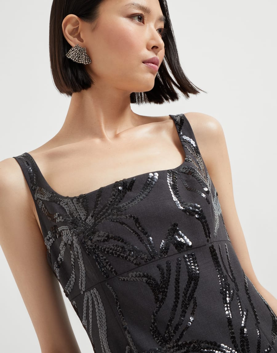 Couture dress with dazzling embroidery Lignite Grey Woman - Brunello Cucinelli
