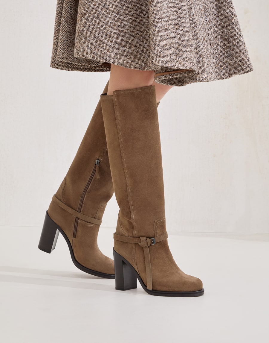 Suede boots with monili Light Brown Woman - Brunello Cucinelli