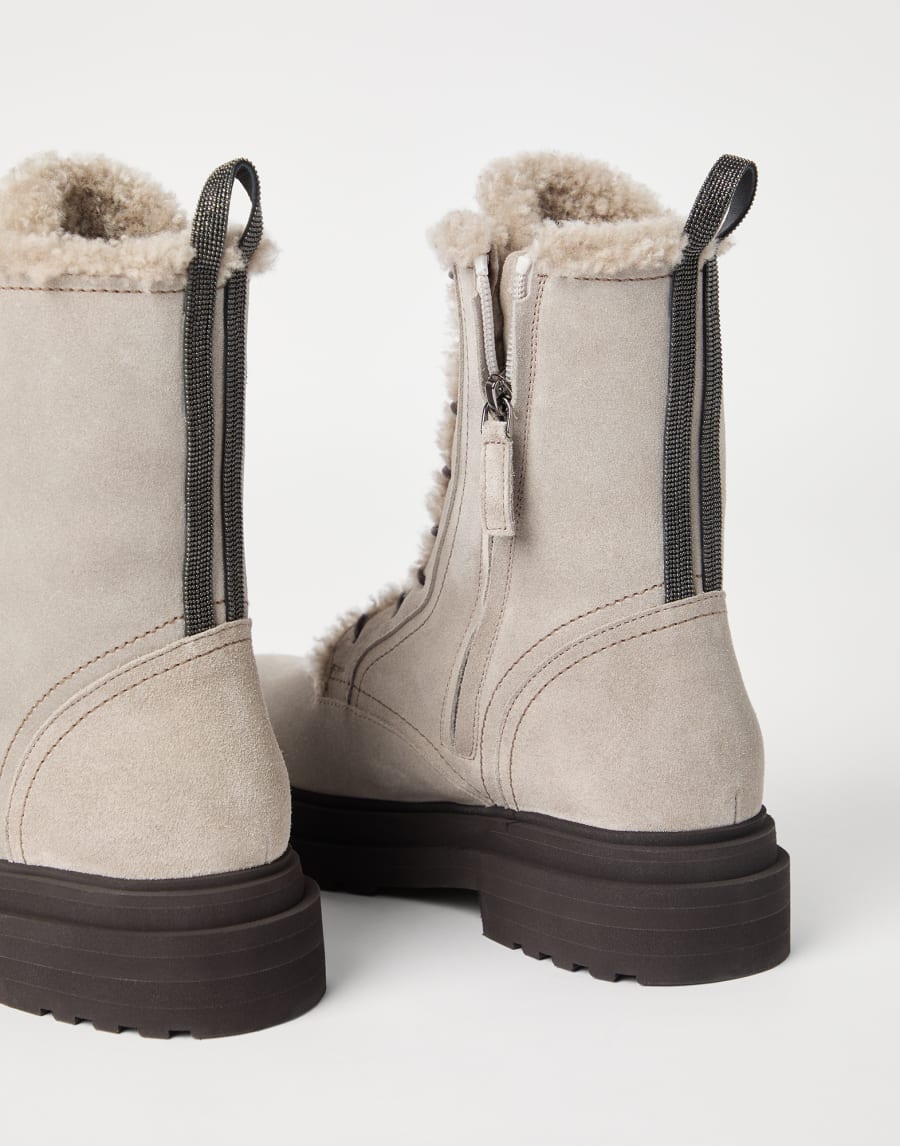 Suede boots with monili Light Grey Woman - Brunello Cucinelli