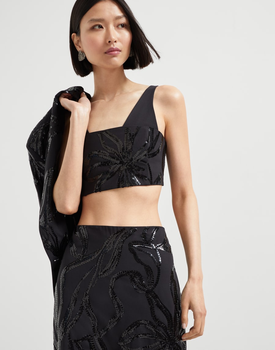 Top with dazzling floral embroidery Black Woman - Brunello Cucinelli