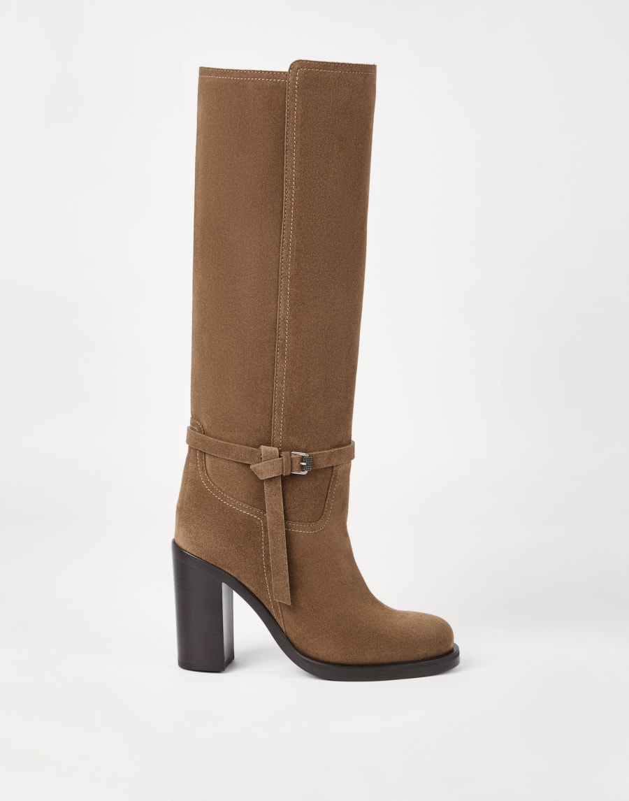 Botas en piel de ante con Monile Marrón Claro Mujer - Brunello Cucinelli