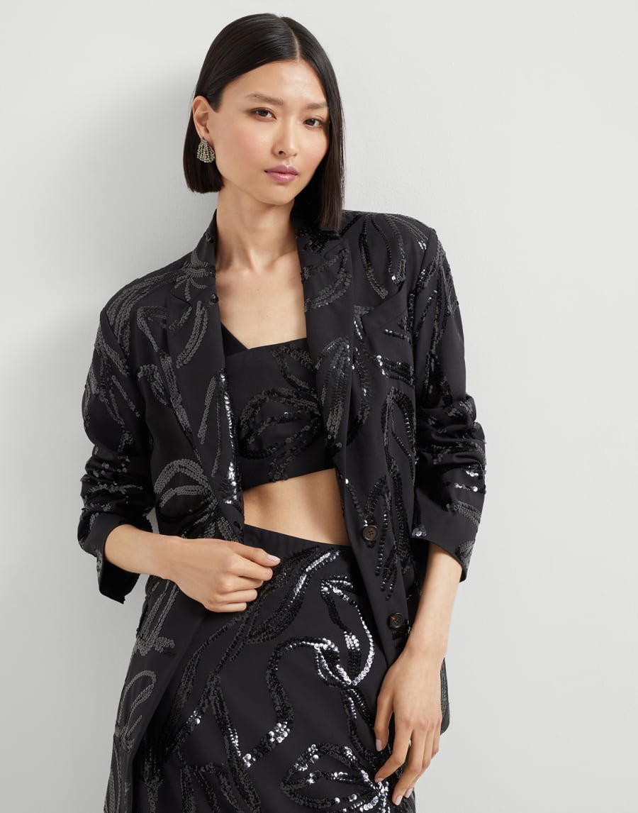 Пиджак с блестящей цветочной вышивкой Чёрный Женщина - Brunello Cucinelli
