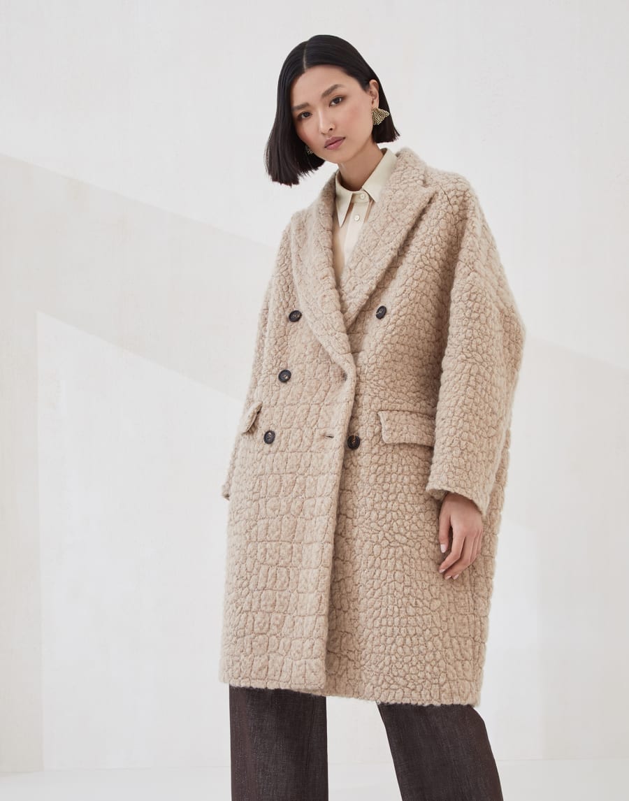 Cappotto Dazzling Croc Motif Camel Donna - Brunello Cucinelli