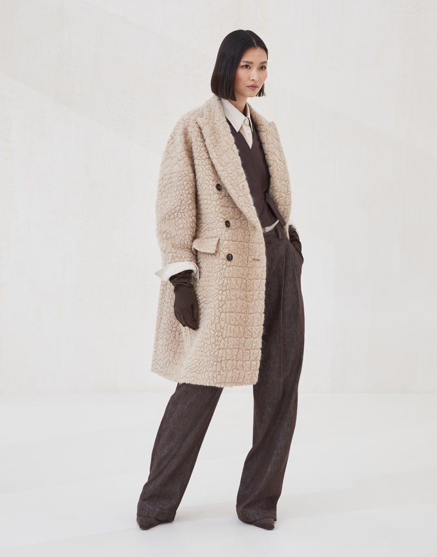 Coat with dazzling croc motif Camel Woman - Brunello Cucinelli