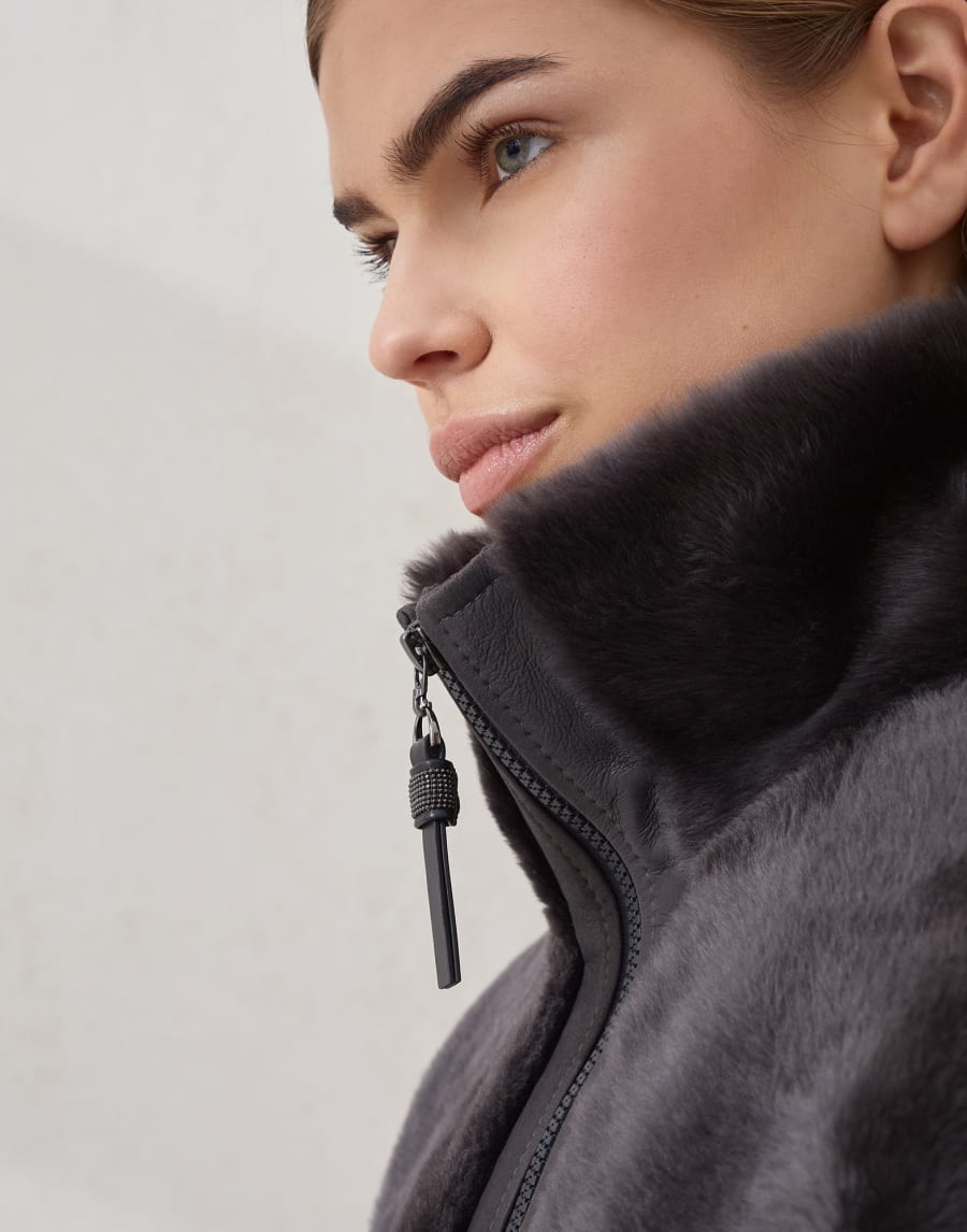 Jacke aus Shearling Kohlschwarz Damen - Brunello Cucinelli