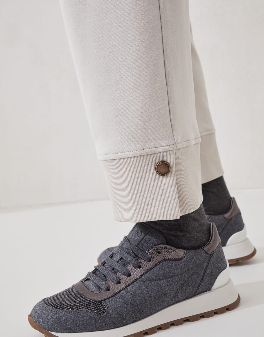 Smooth French terry trousers Cool Beige Woman - Brunello Cucinelli