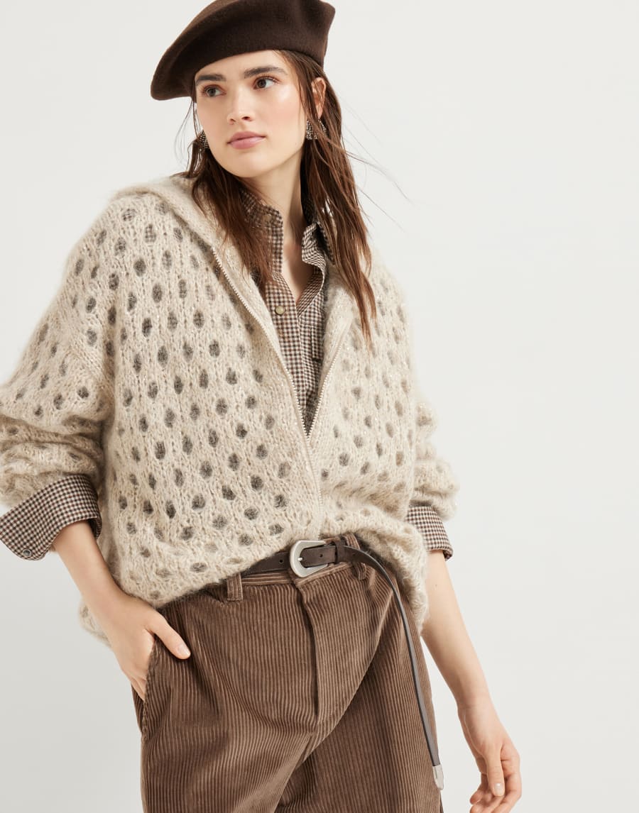 Dazzling Net cardigan Beige Woman - Brunello Cucinelli