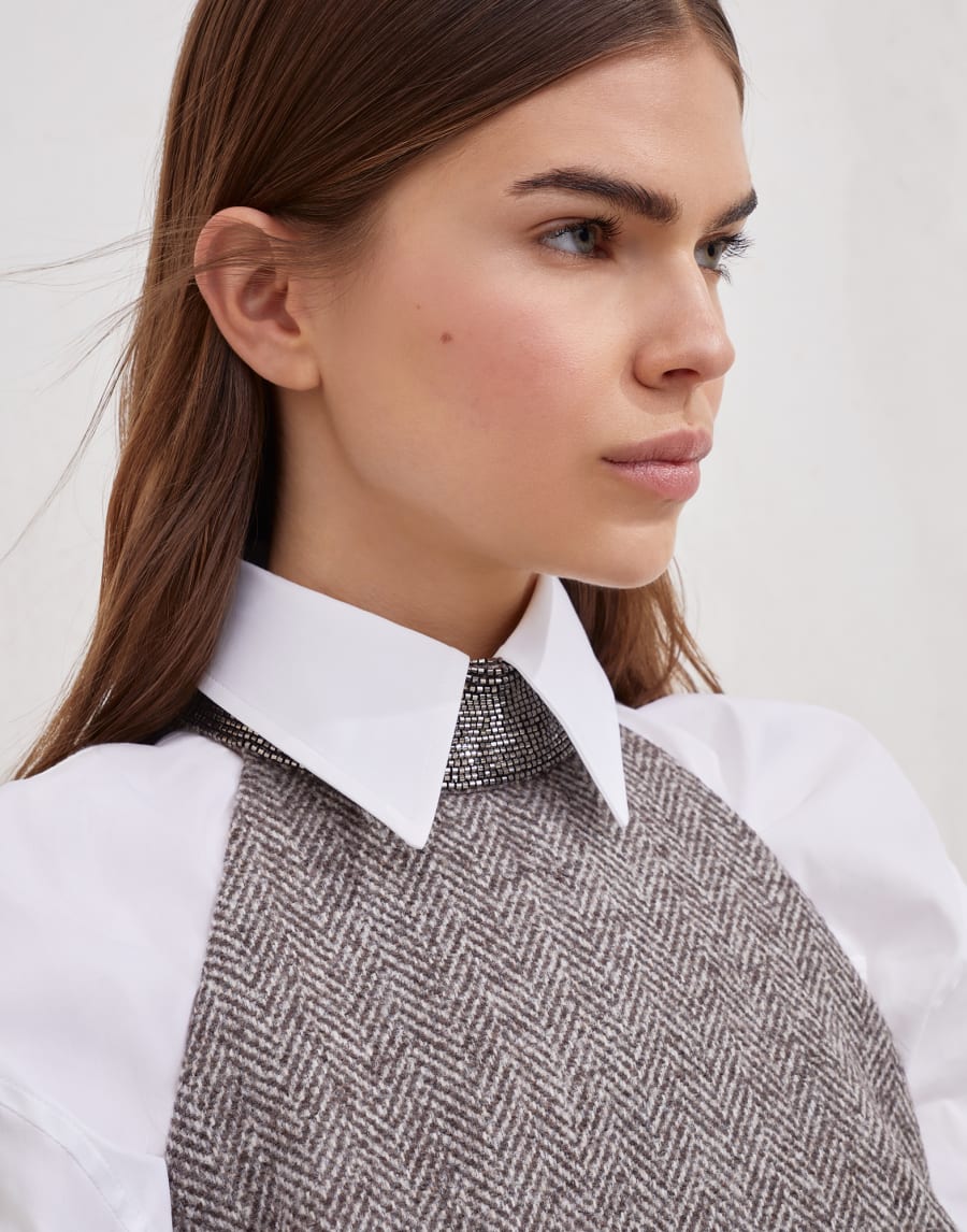 Tweed dress with monili Light Brown Woman - Brunello Cucinelli