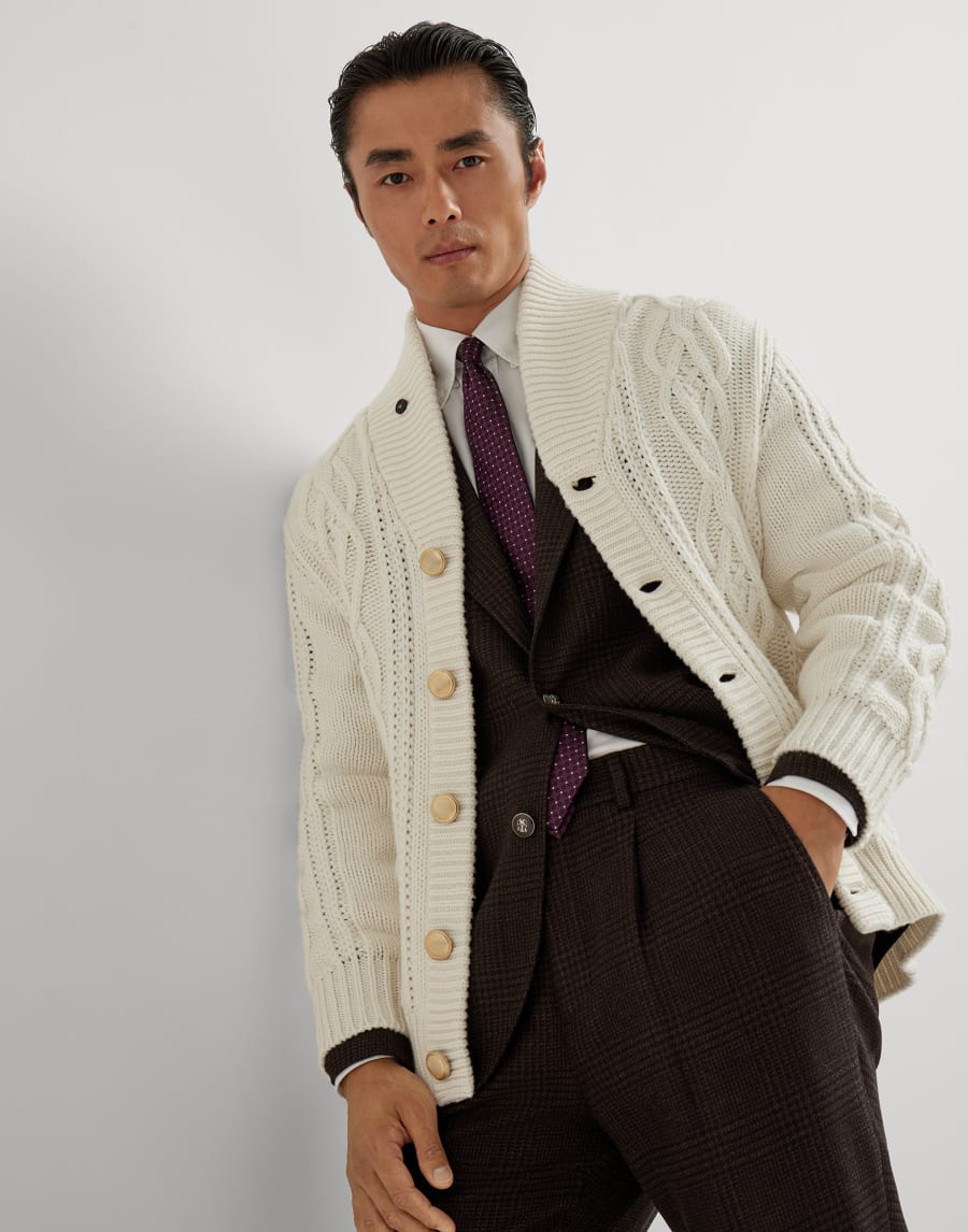 Cardigan a treccia Panama Uomo - Brunello Cucinelli