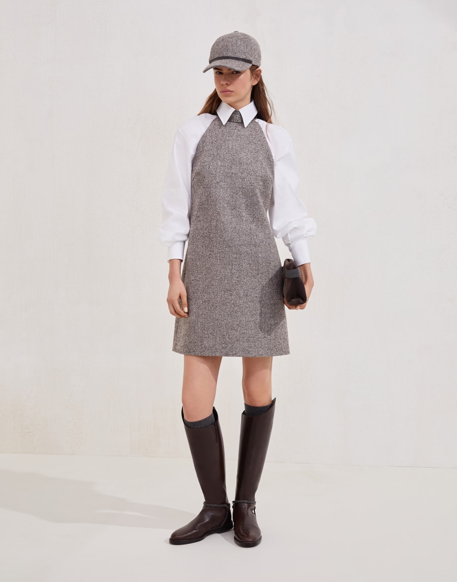Vestido en tweed con Monile Marrón Claro Mujer - Brunello Cucinelli