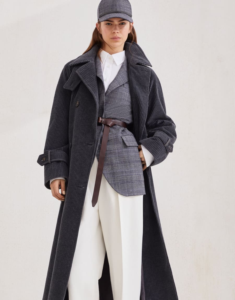 Wide rib corduroy trench Lignite Grey Woman - Brunello Cucinelli