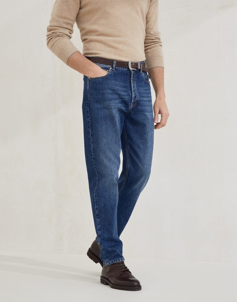 Iconic fit five-pocket trousers Medium Denim Man - Brunello Cucinelli