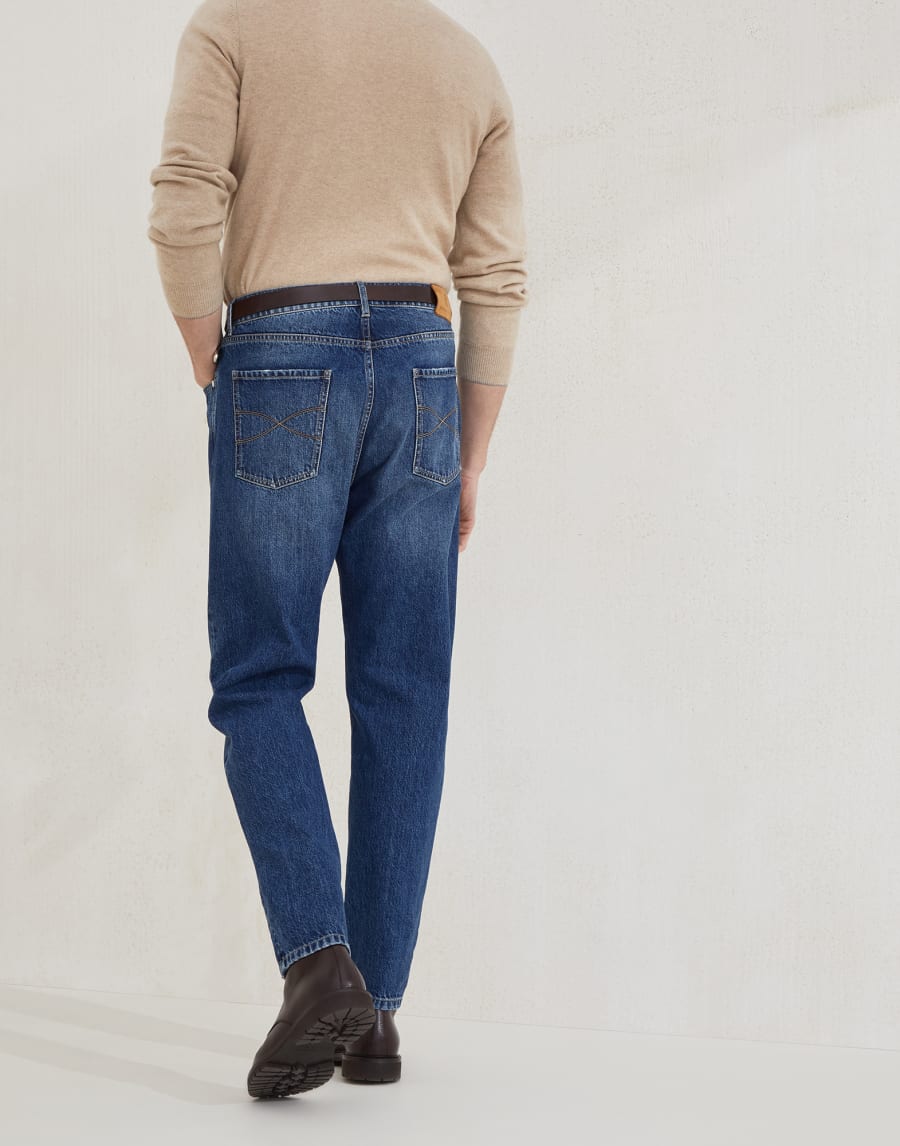 Iconic fit five-pocket trousers Medium Denim Man - Brunello Cucinelli