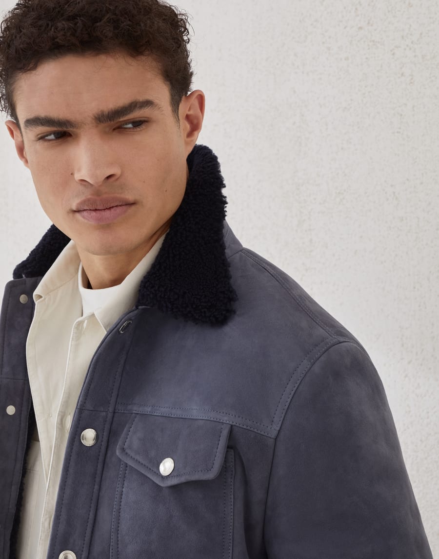 Giubbino in shearling curly Denim Uomo - Brunello Cucinelli