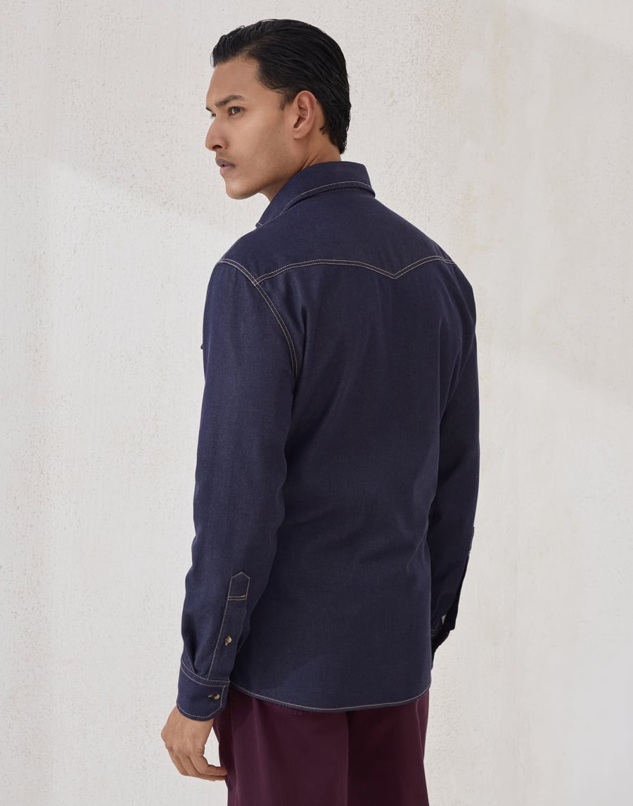 Рубашка с кнопками Тёмный Деним Мужчина - Brunello Cucinelli