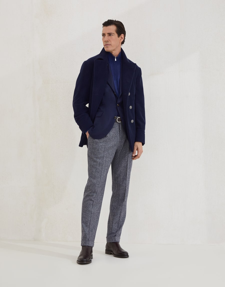 Caban in velluto di cashmere Blu Uomo - Brunello Cucinelli