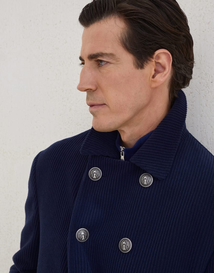 Caban in velluto di cashmere Blu Uomo - Brunello Cucinelli