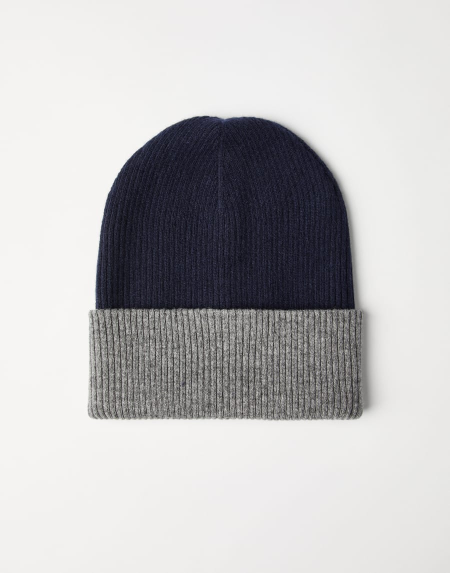Cashmere rib knit beanie Navy Blue Man - Brunello Cucinelli