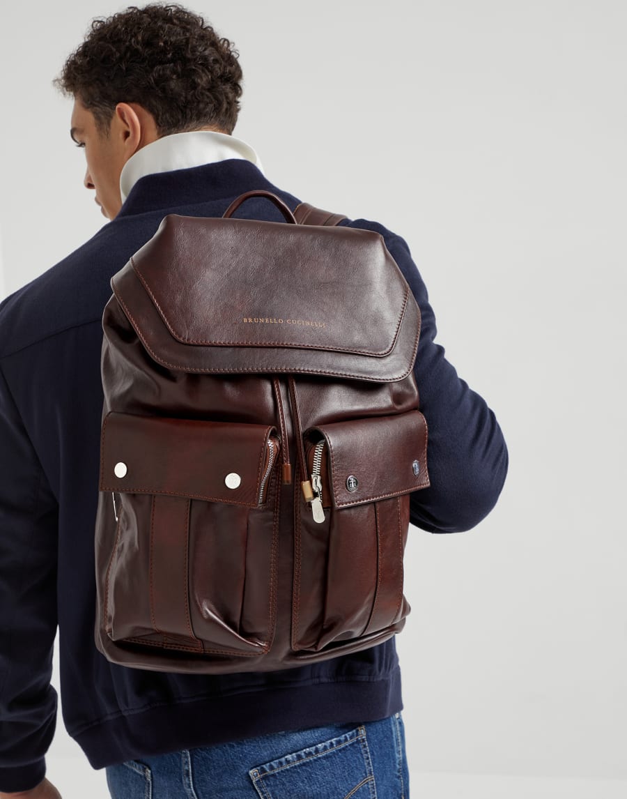 Calfskin leisure backpack Burgundy Man - Brunello Cucinelli