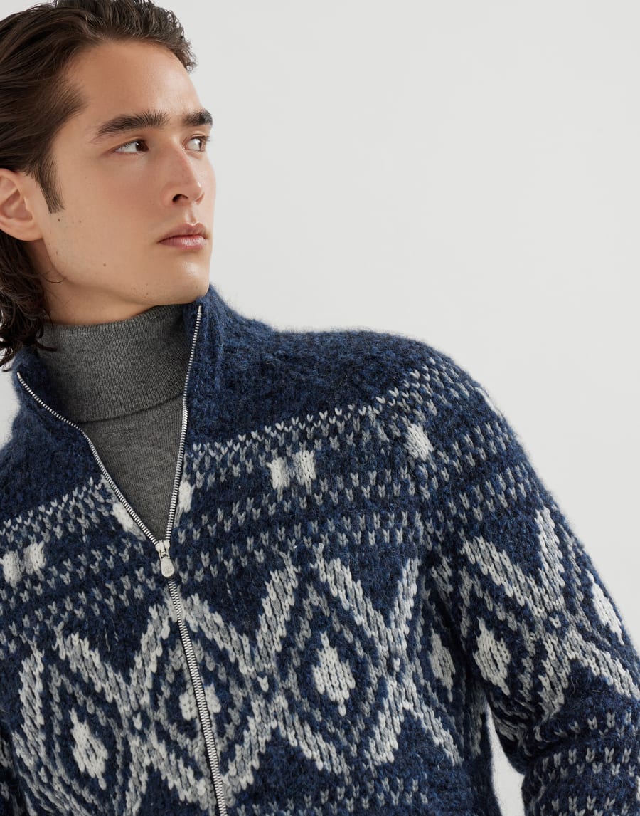 Cardigan in Jacquard Navy-Blau Herren - Brunello Cucinelli