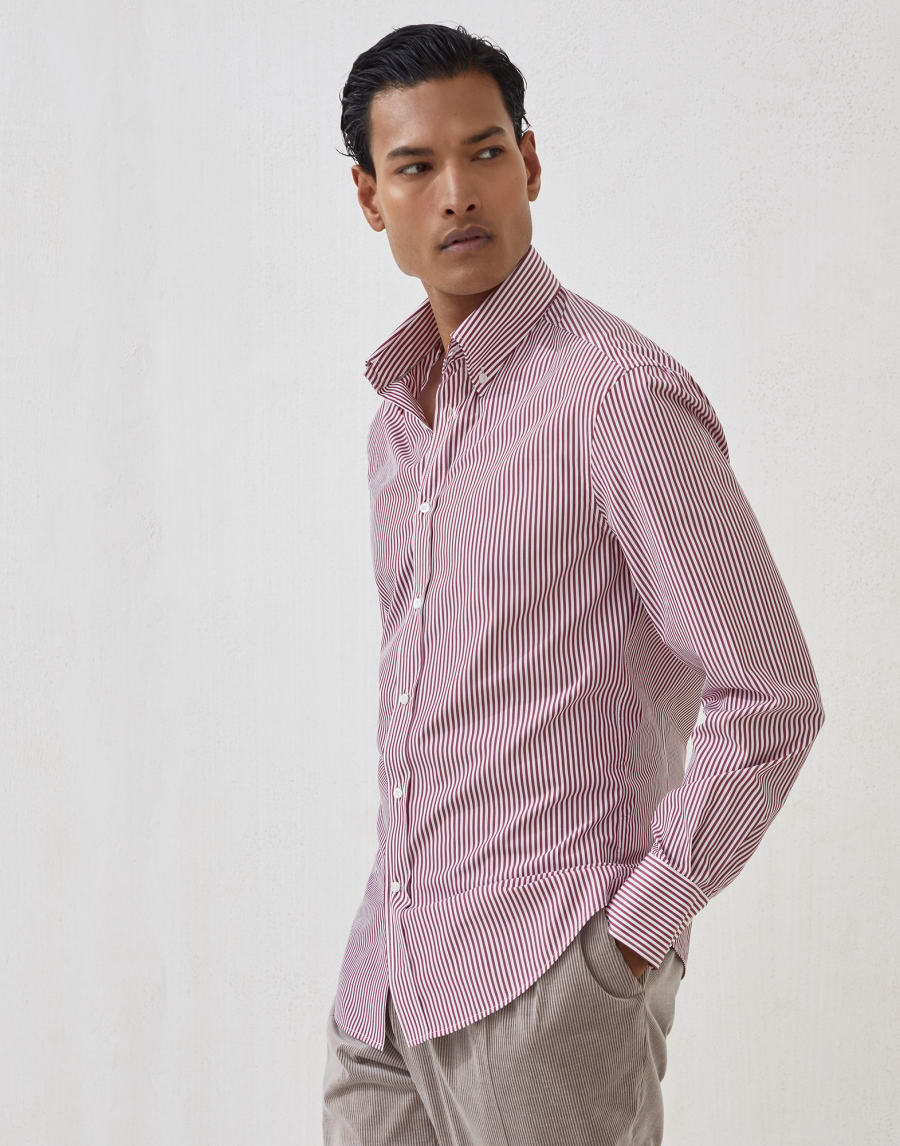 Camicia in popeline rigato Violetto Uomo - Brunello Cucinelli