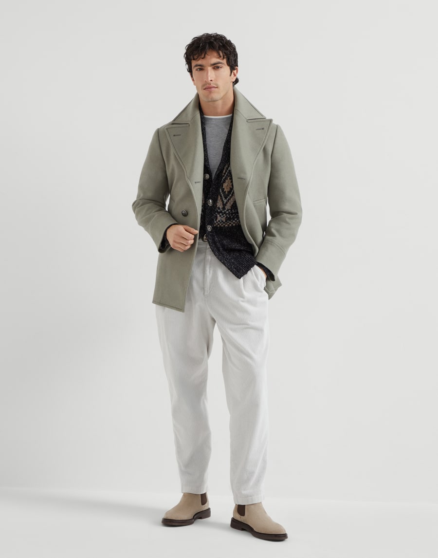 Caban in flanella di lana Khaki Uomo - Brunello Cucinelli