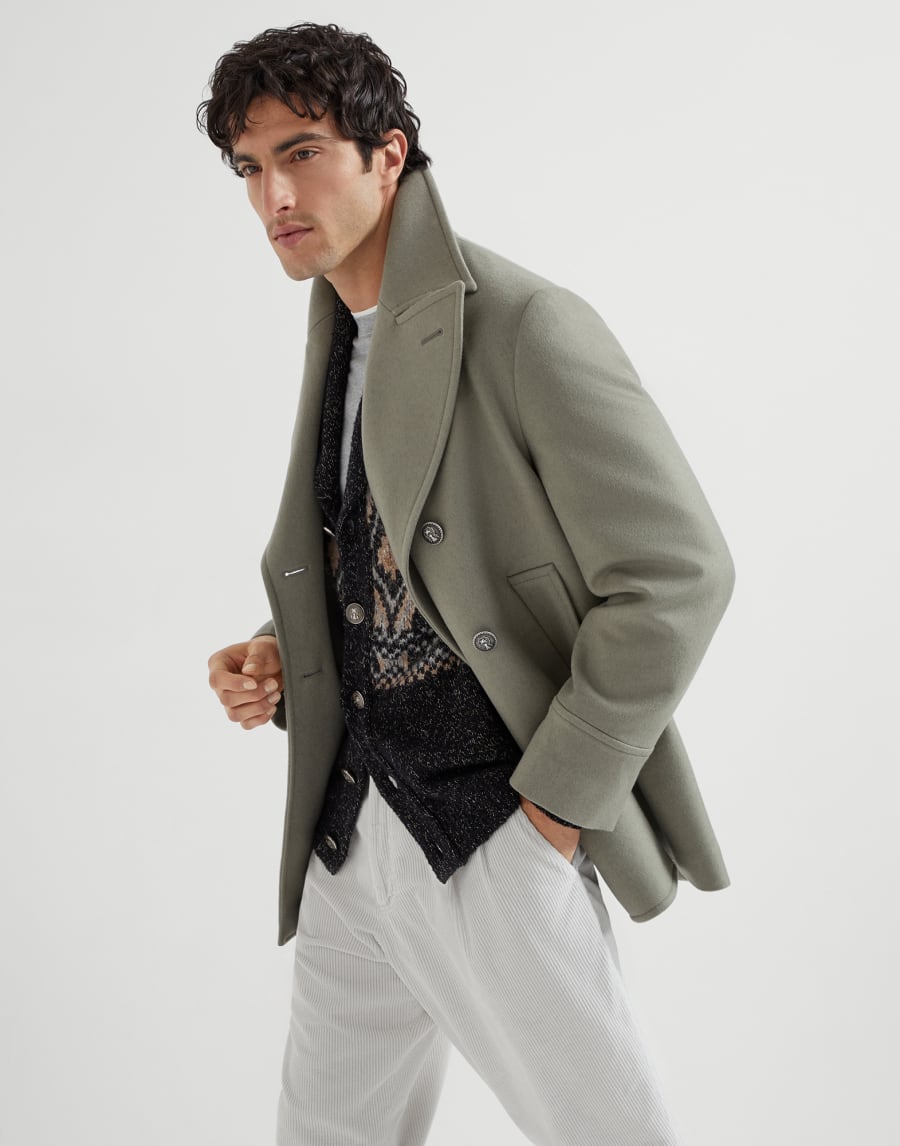 Caban in flanella di lana Khaki Uomo - Brunello Cucinelli
