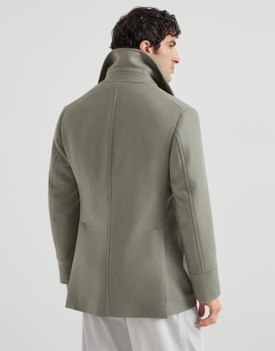 Caban in flanella di lana Khaki Uomo - Brunello Cucinelli