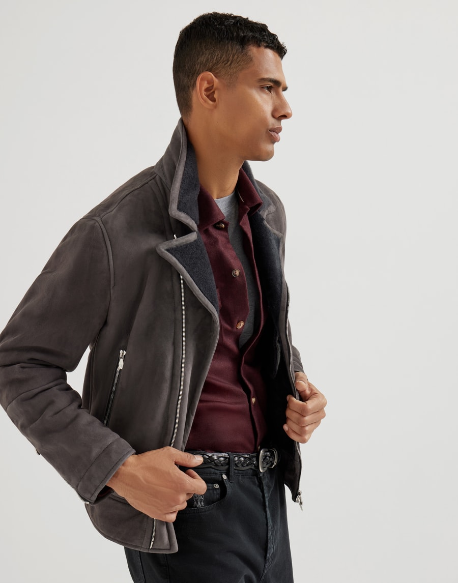Virgin wool flannel overshirt Amaranth Man - Brunello Cucinelli