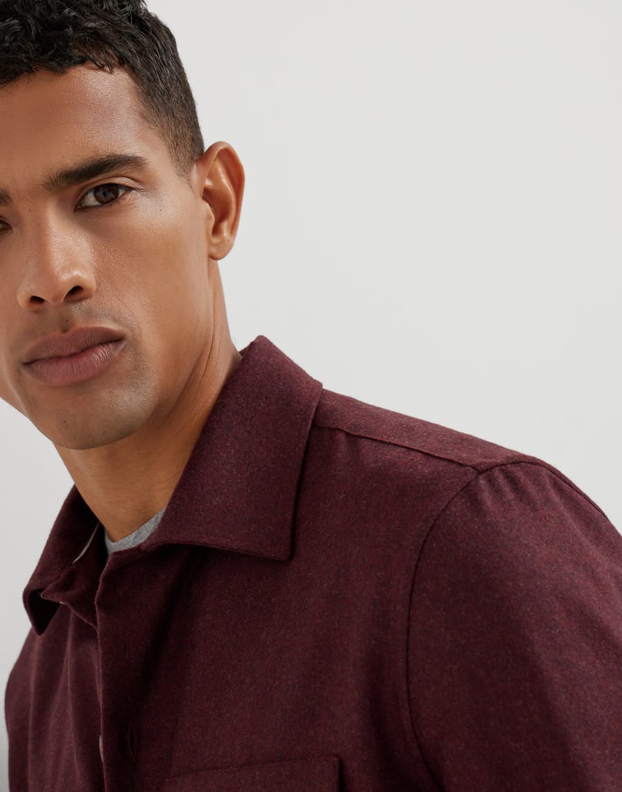 Virgin wool flannel overshirt Amaranth Man - Brunello Cucinelli