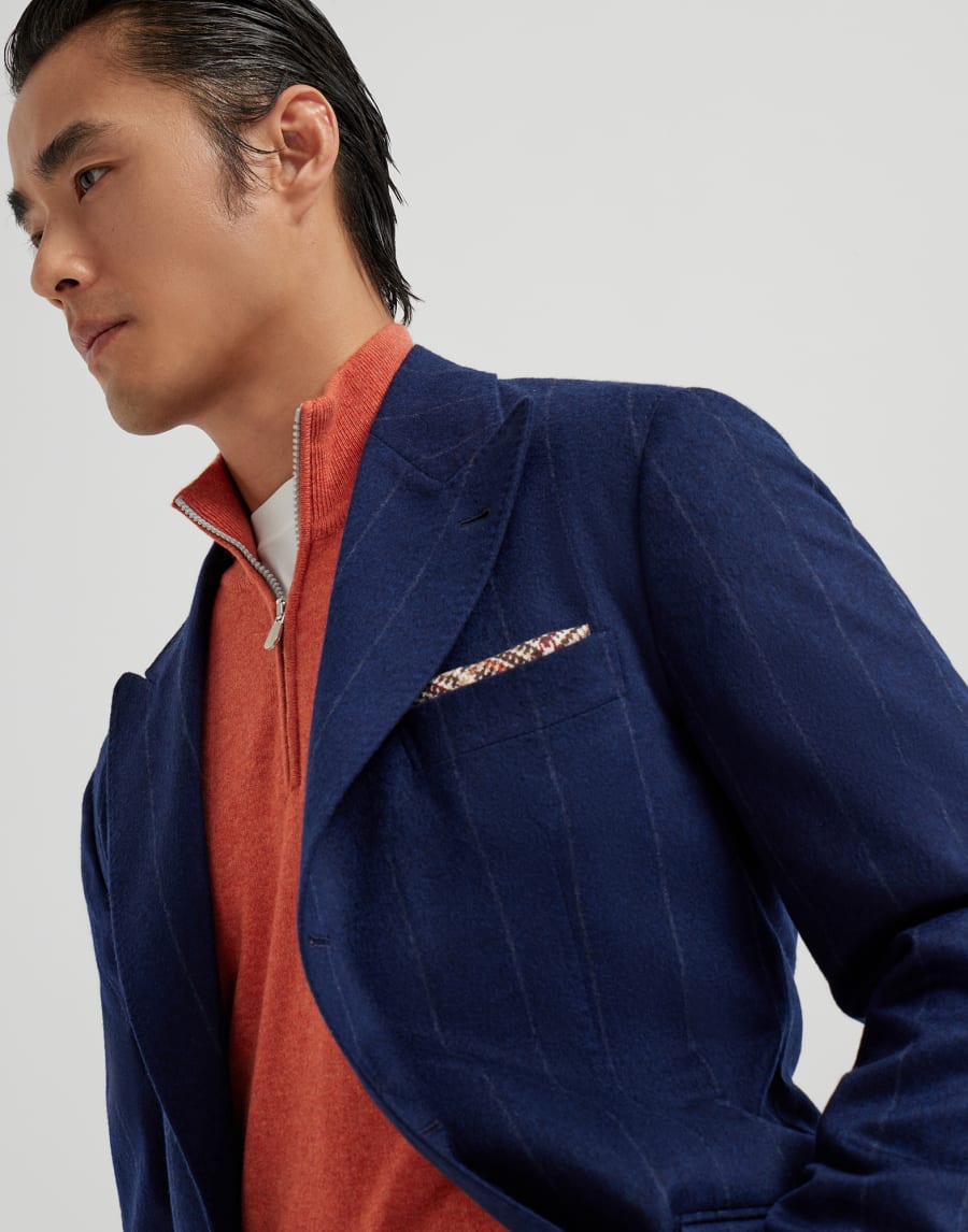 查尔克宽条纹西装套装 空军蓝 男款 - Brunello Cucinelli