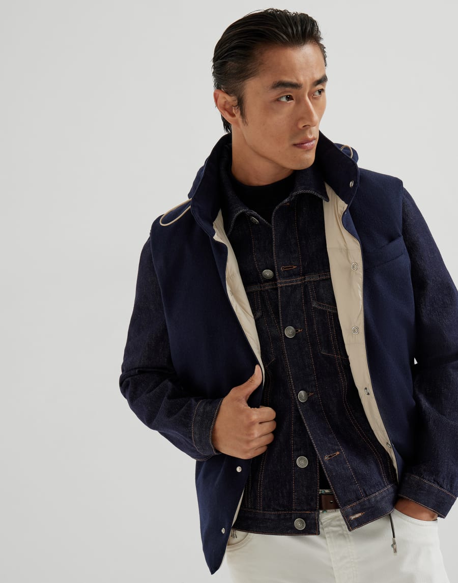 Piumino senza maniche in flanella Blu Uomo - Brunello Cucinelli