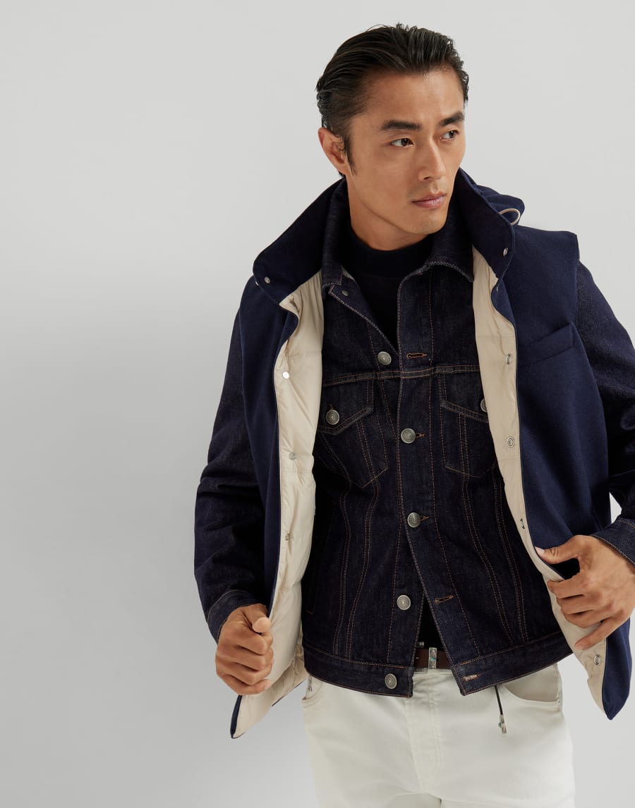 Piumino senza maniche in flanella Blu Uomo - Brunello Cucinelli
