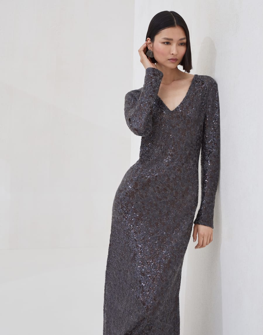Abito Mermaid Dazzling Embroidery Antracite Donna - Brunello Cucinelli