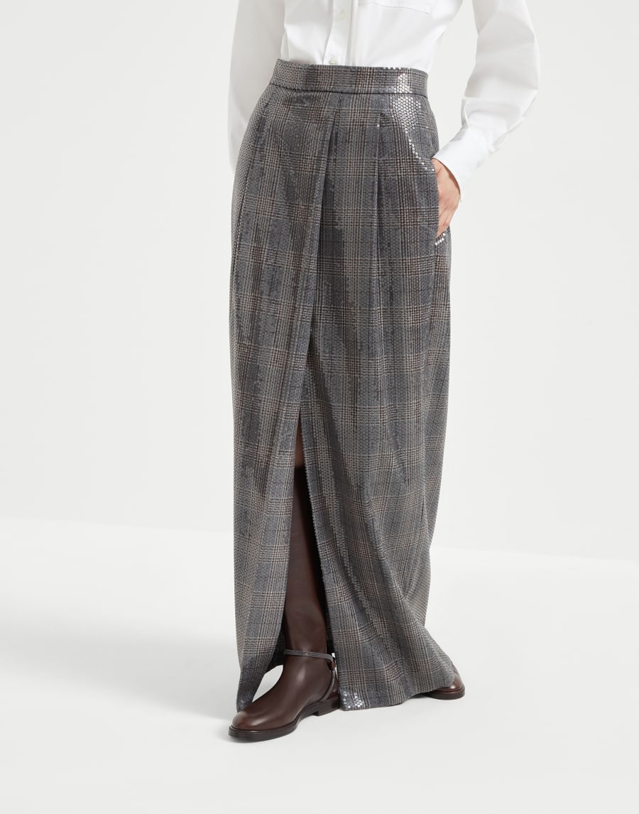 Юбка с вышивкой Виндзорская клетка Антрацит Женщина - Brunello Cucinelli