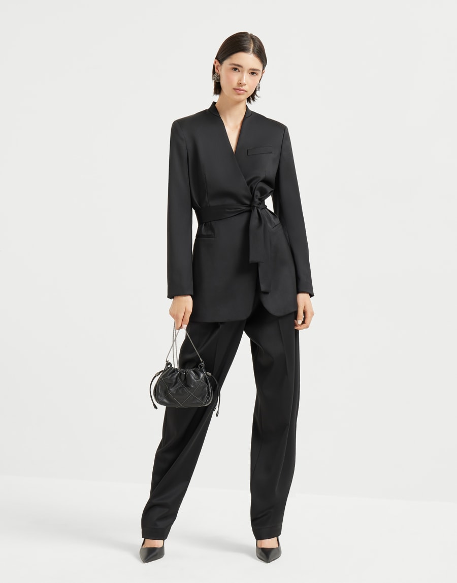 Satin belted blazer with monili Black Woman - Brunello Cucinelli