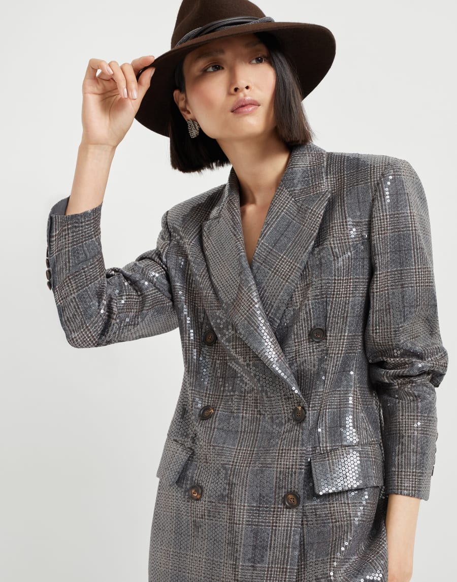 Prince of wales blazer with embroidery Anthracite Woman - Brunello Cucinelli