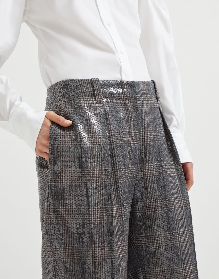 Pantalon Broderie Prince de Galles Anthracite Femme - Brunello Cucinelli