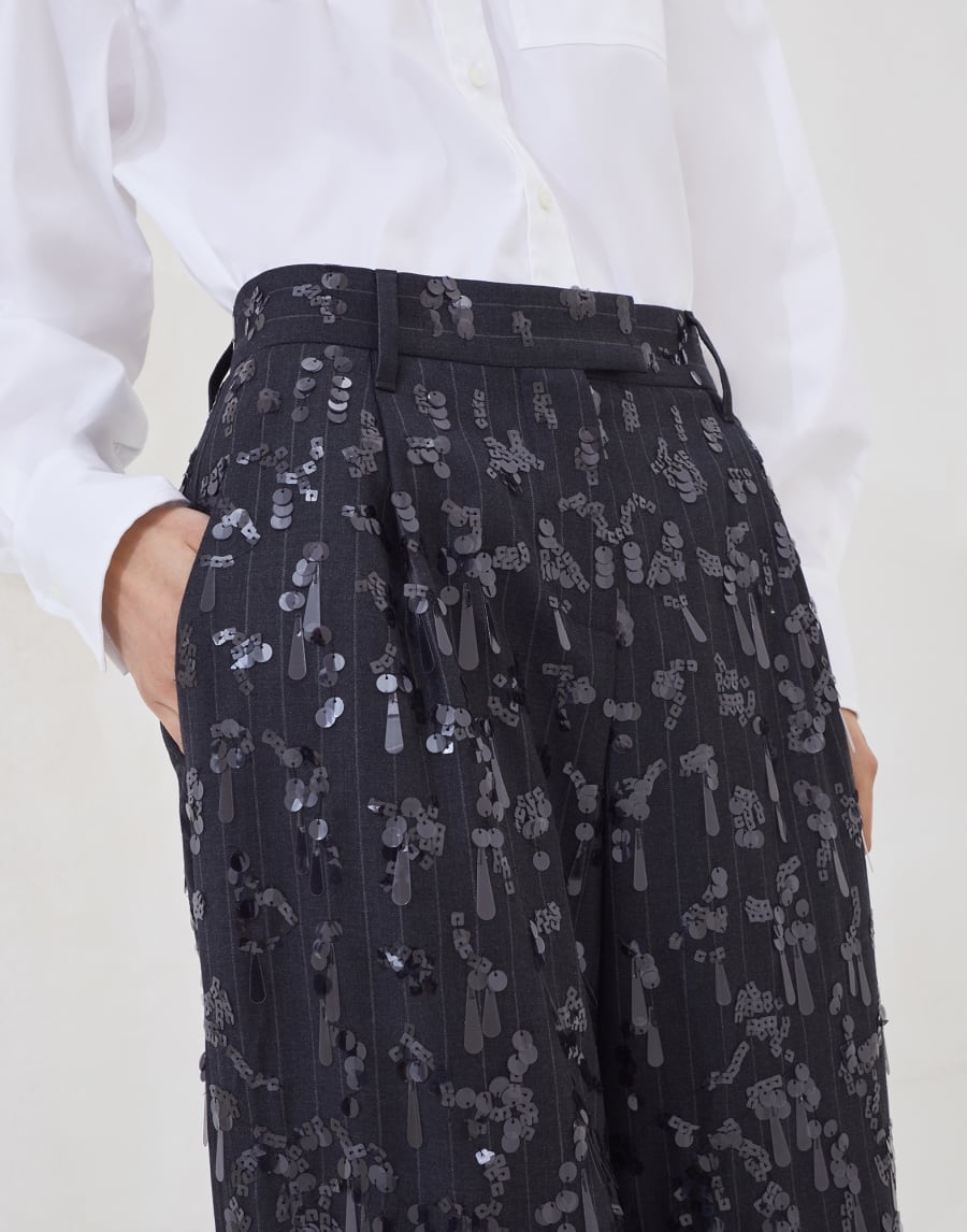 Loose trousers with swing drops embroidery Lignite Grey Woman - Brunello Cucinelli