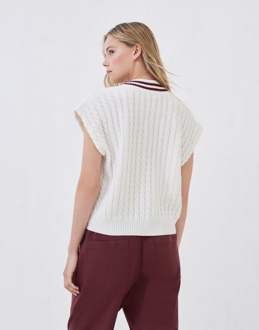 Cashmere knit sweater vest with logo Panama Woman - Brunello Cucinelli