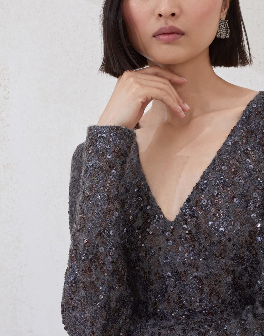 Mermaid dress with dazzling embroidery Anthracite Woman - Brunello Cucinelli