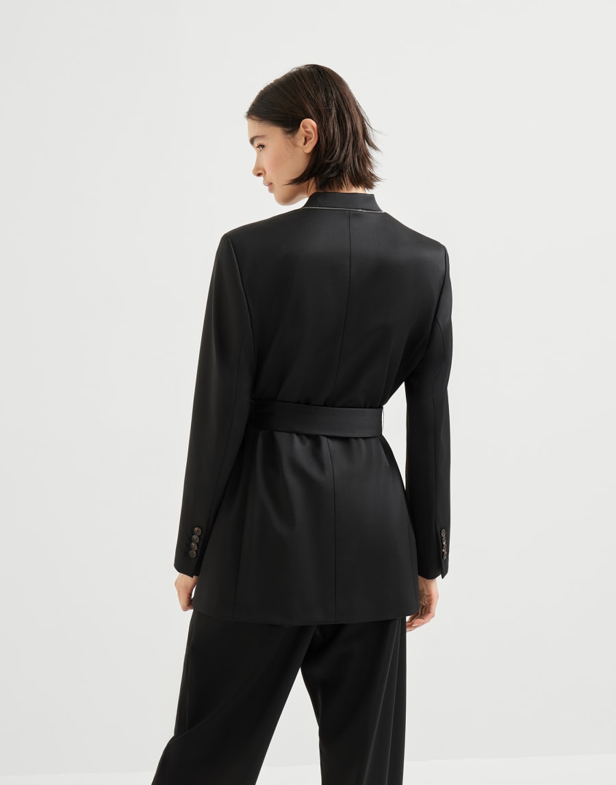 Satin belted blazer with monili Black Woman - Brunello Cucinelli