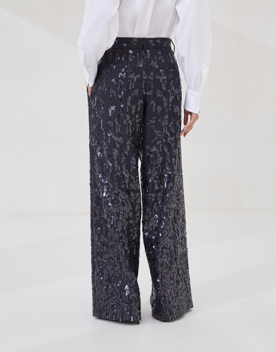 Loose trousers with swing drops embroidery Lignite Grey Woman - Brunello Cucinelli