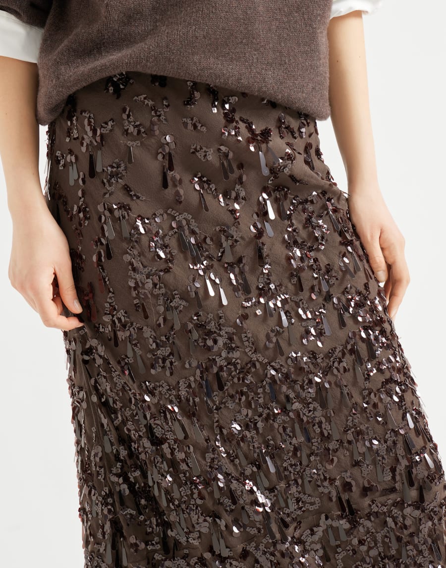 Long skirt with swing drops embroidery Cocoa Woman - Brunello Cucinelli